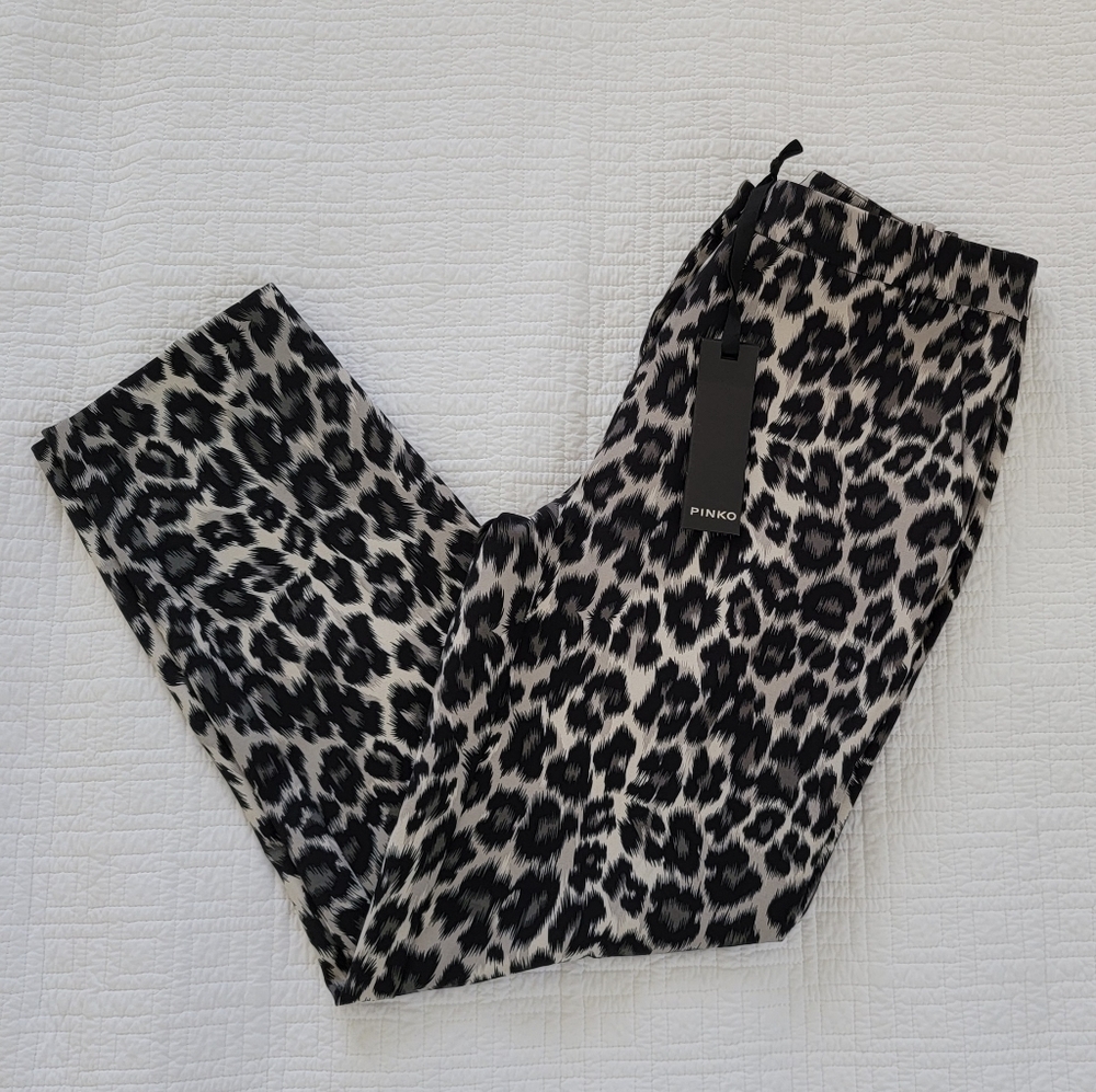 Pinko Women Black Leopard Print Pants - Picture 15 of 15